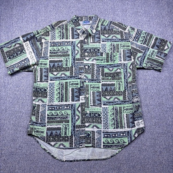 Other - VTG 90s K Yoshio Geometric Abstract Print Button Up Shirt Mens XL Retro Festival